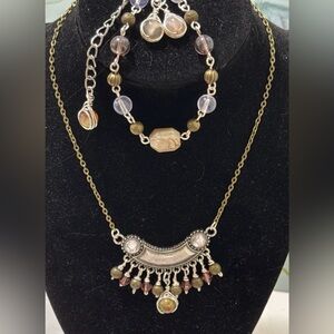 Artisan Handcrafted Earthy Statement Necklace & Bracelet Set Boho Chic